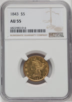 1843 $5 Liberty Half Eagle NGC AU55