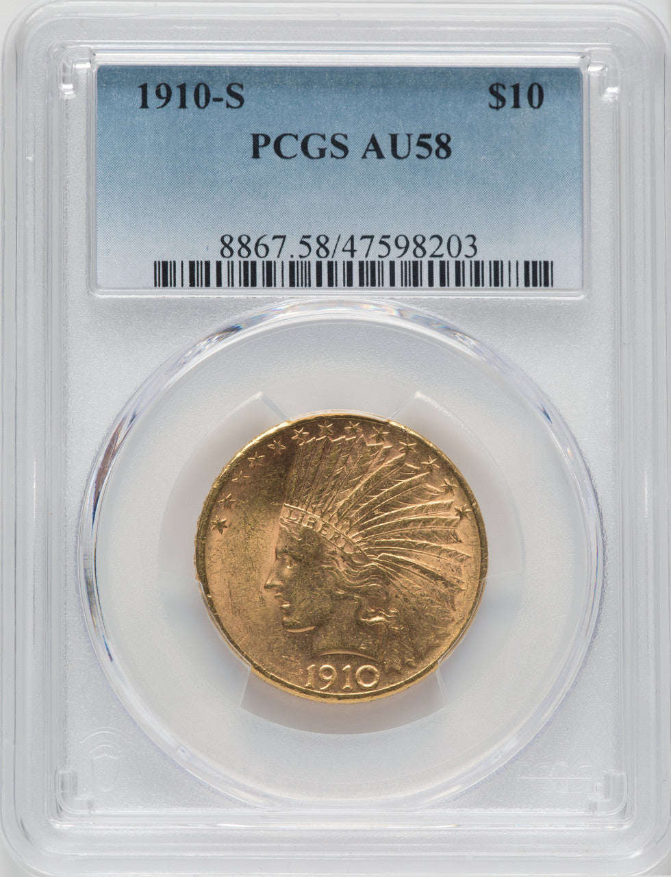1910-S $10 Indian Eagle PCGS AU58