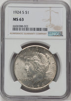 1924-S $1 Peace Dollar NGC MS63