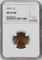 1874 1C RB Indian Cent NGC MS65