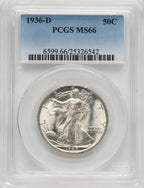 1936-D 50C Walking Liberty Half Dollar PCGS MS66