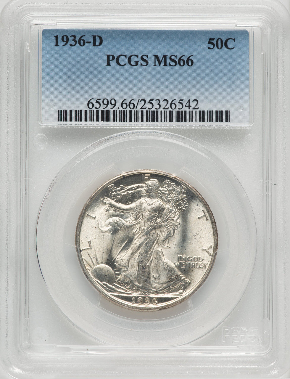 1936-D 50C Walking Liberty Half Dollar PCGS MS66