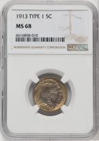 1913 Type One 5C Buffalo Nickel NGC MS68