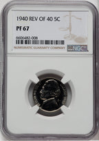 1939 5C Reverse of 1940 Proof Jefferson Nickel NGC PR67
