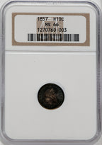 1857 H10C Seated Half Dime NGC MS66