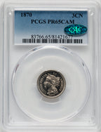 1870 3CN CA CAC Proof Three Cent Nickel PCGS PR65