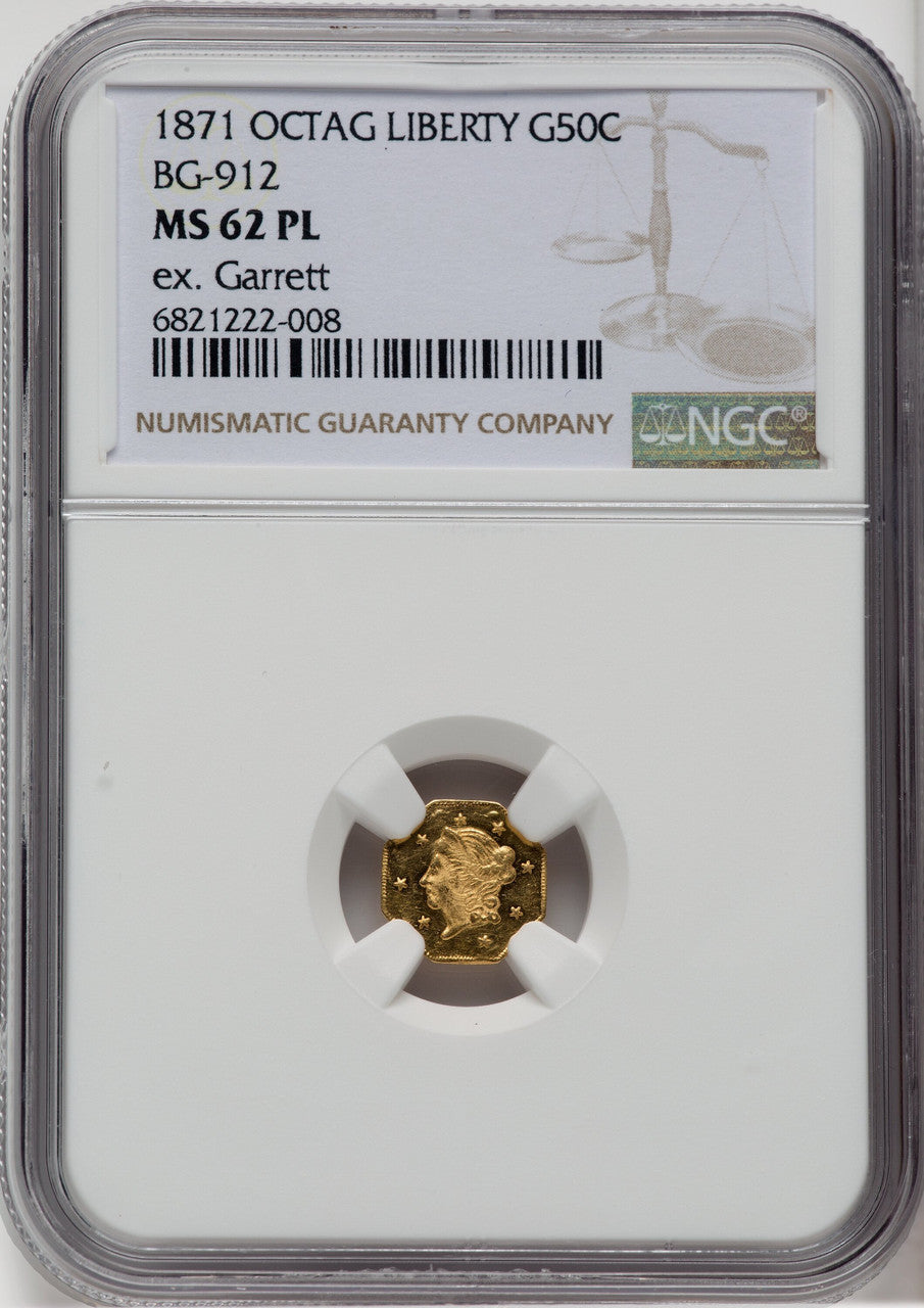 1871 50C BG-912 PL California Fractional Gold NGC MS62