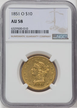 1851-O $10 Liberty Eagle NGC AU58