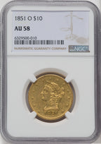 1851-O $10 Liberty Eagle NGC AU58