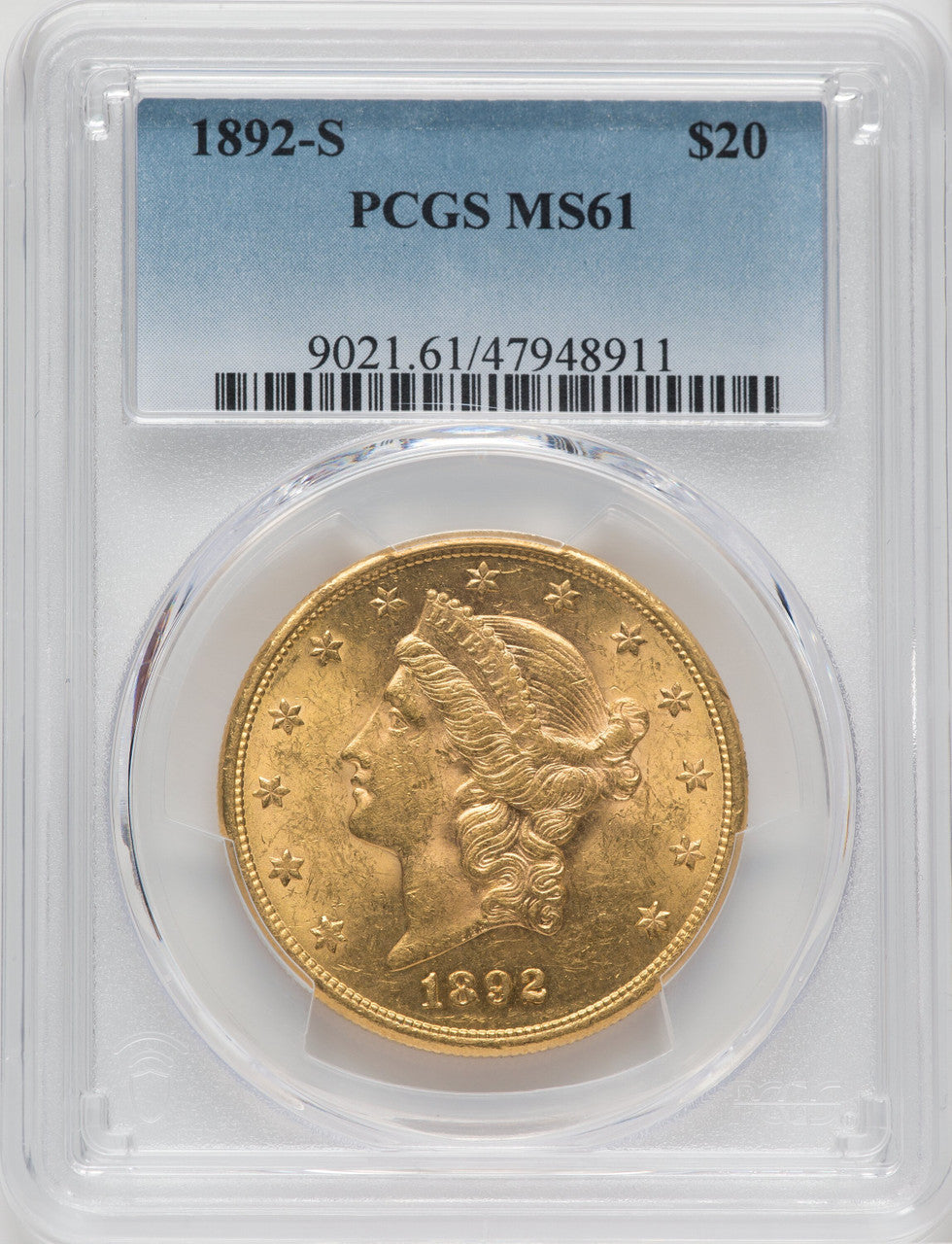 1892-S $20 Liberty Double Eagle PCGS MS61