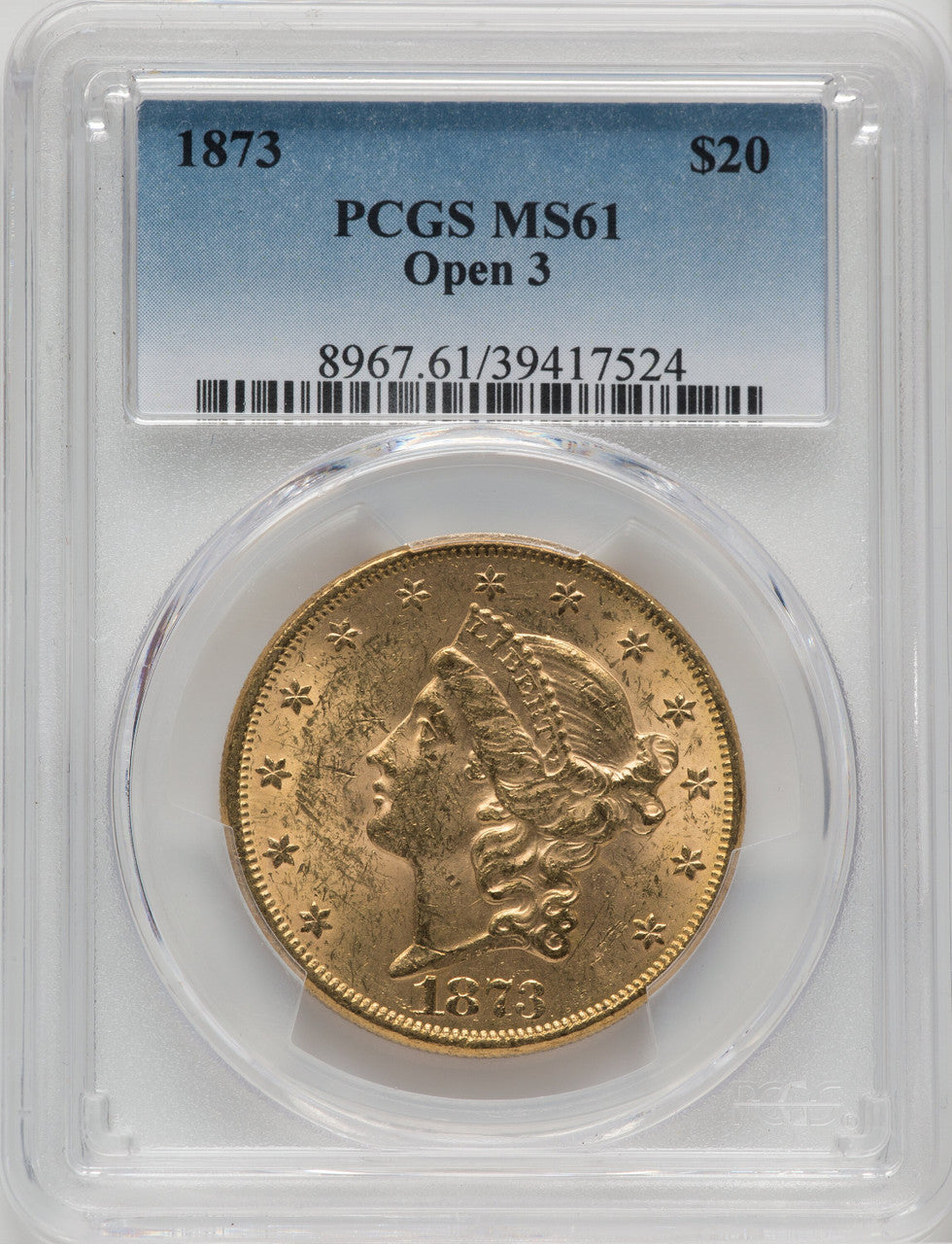 1873 $20 OPEN 3 Liberty Double Eagle PCGS MS61 (505024025)