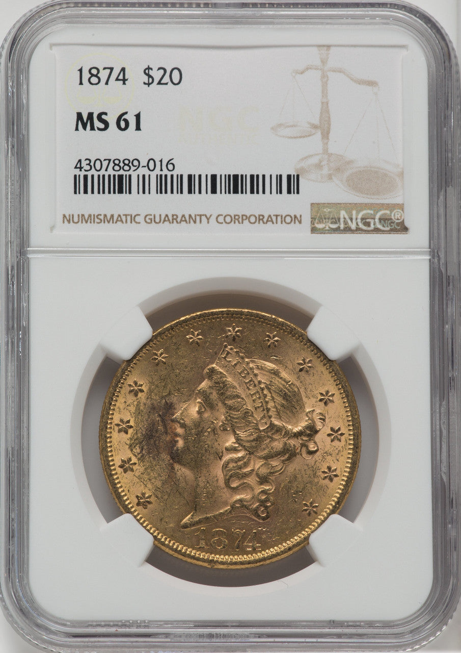 1874 $20 Liberty Double Eagle NGC MS61