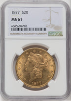 1877 $20 Liberty Double Eagle NGC MS61
