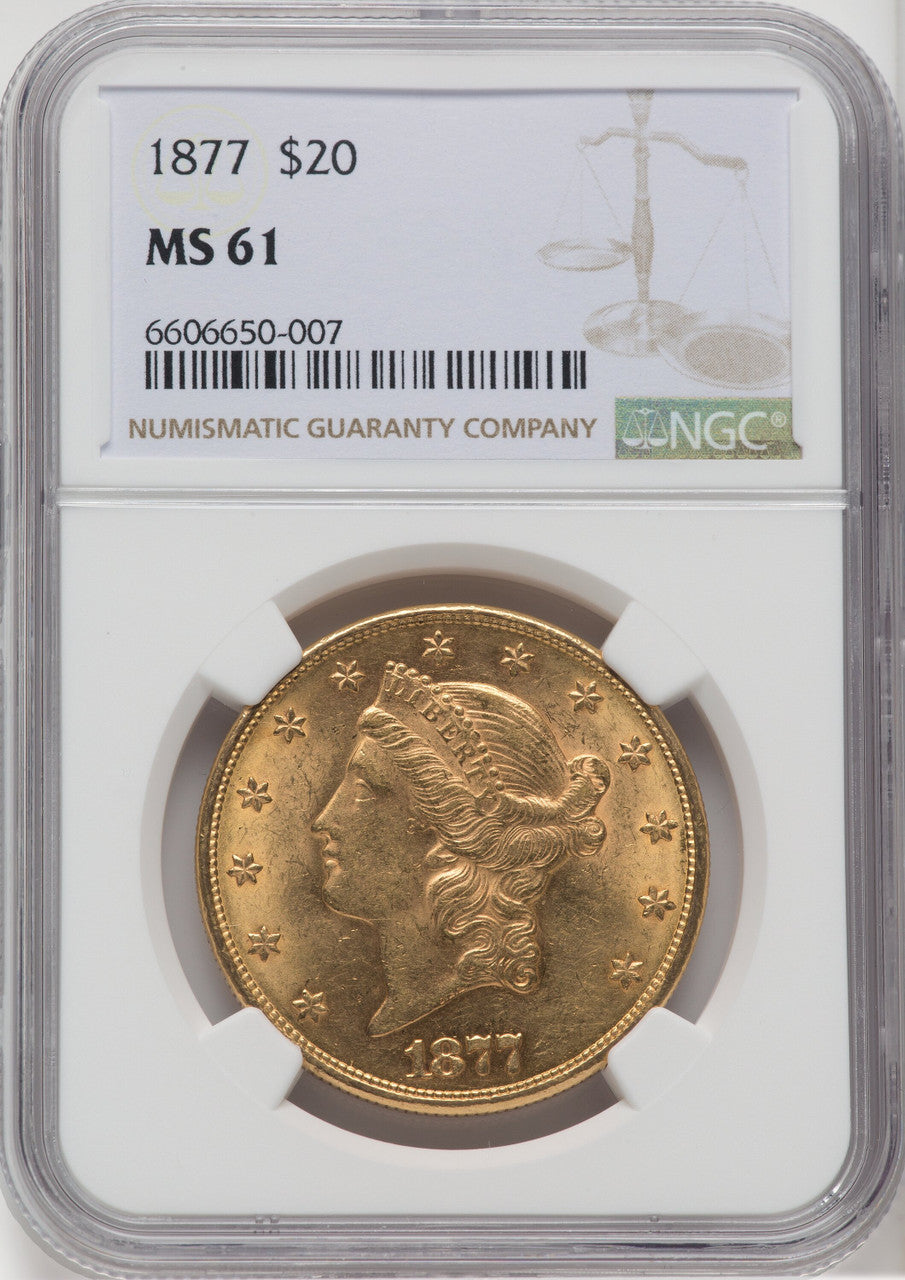 1877 $20 Liberty Double Eagle NGC MS61