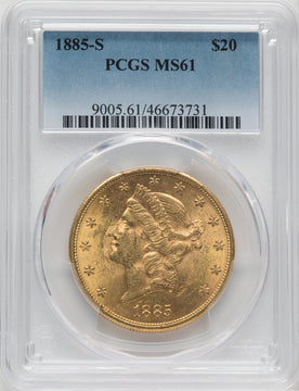 1885-S $20 Liberty Double Eagle PCGS MS61