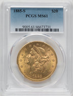 1885-S $20 Liberty Double Eagle PCGS MS61