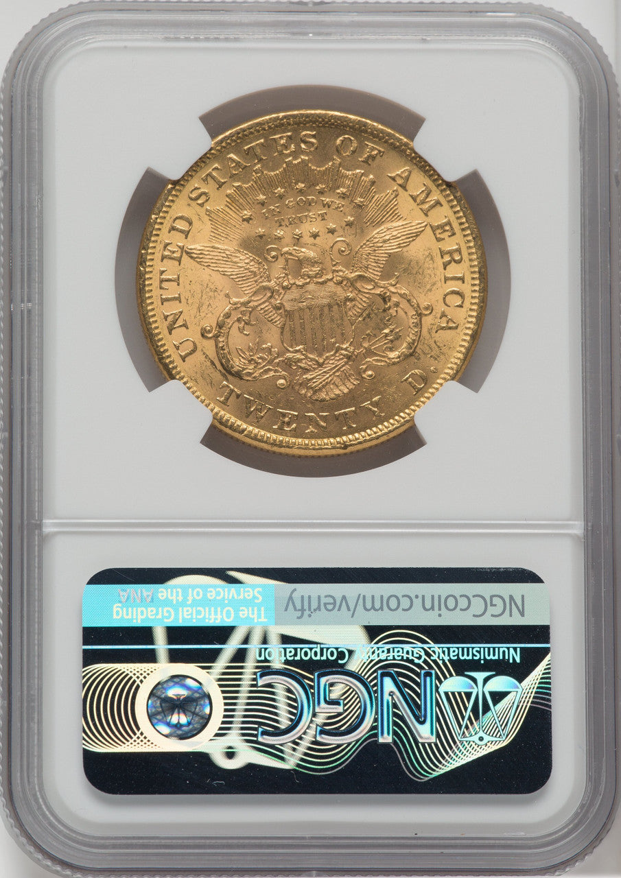 1873 $20 OPEN 3 Liberty Double Eagle NGC MS62
