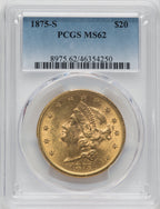 1875-S $20 Liberty Double Eagle PCGS MS62
