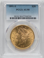 1891-S $20 Liberty Double Eagle PCGS AU58