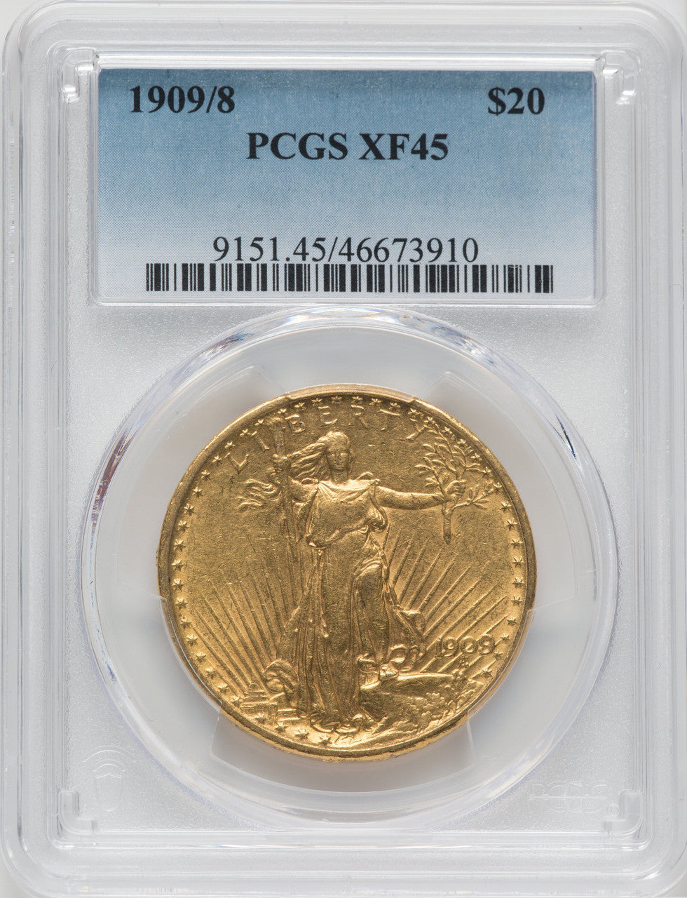1909/8 $20 Saint-Gaudens Double Eagle PCGS XF45