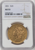 1851 $20 Liberty Double Eagle NGC AU53