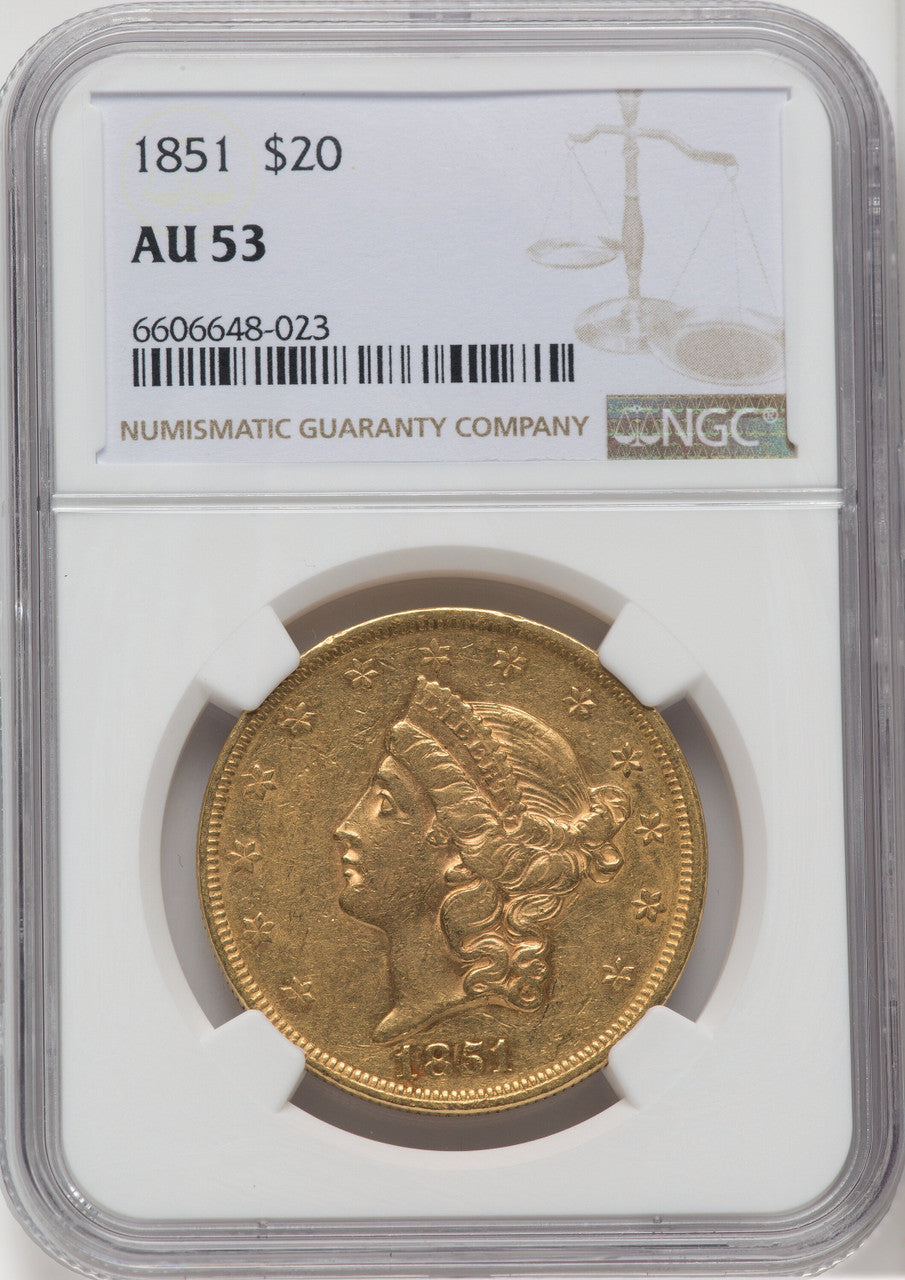 1851 $20 Liberty Double Eagle NGC AU53