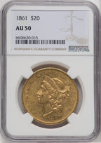 1861 $20 Liberty Double Eagle NGC AU50