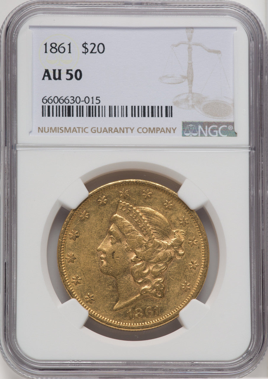 1861 $20 Liberty Double Eagle NGC AU50