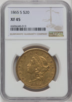 1865-S $20 Liberty Double Eagle NGC XF45