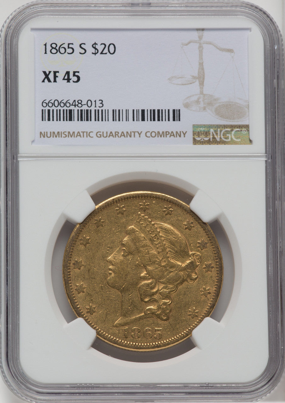 1865-S $20 Liberty Double Eagle NGC XF45