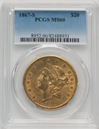 1867-S $20 Liberty Double Eagle PCGS MS60