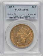 1869-S $20 Liberty Double Eagle PCGS AU53