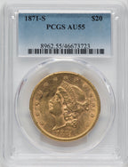 1871-S $20 Liberty Double Eagle PCGS AU55