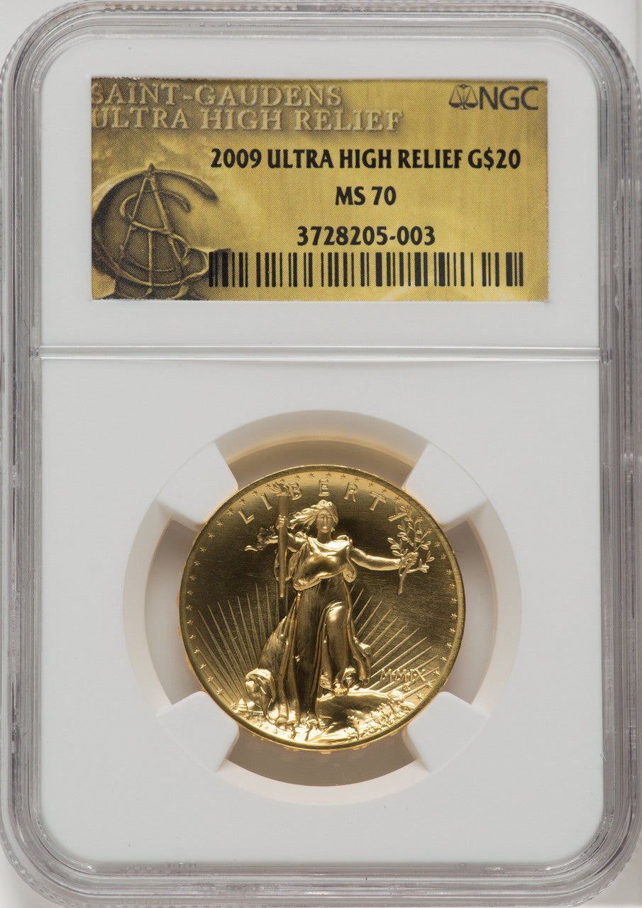 2009 $20 One-Ounce Gold Ultra High Relief Twenty Dollar NGC MS70