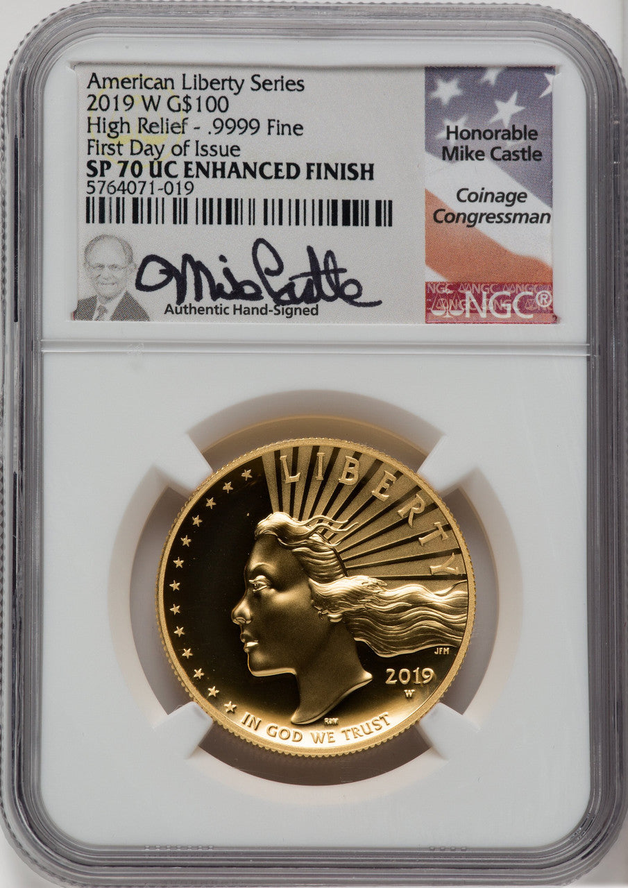 2019-W $100 High Relief Enhanced First Day of Issue NGC SP70 Castle