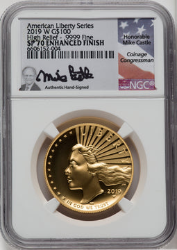 2019-W $100 High Relief Enhanced Mike Castle Signature NGC MS70
