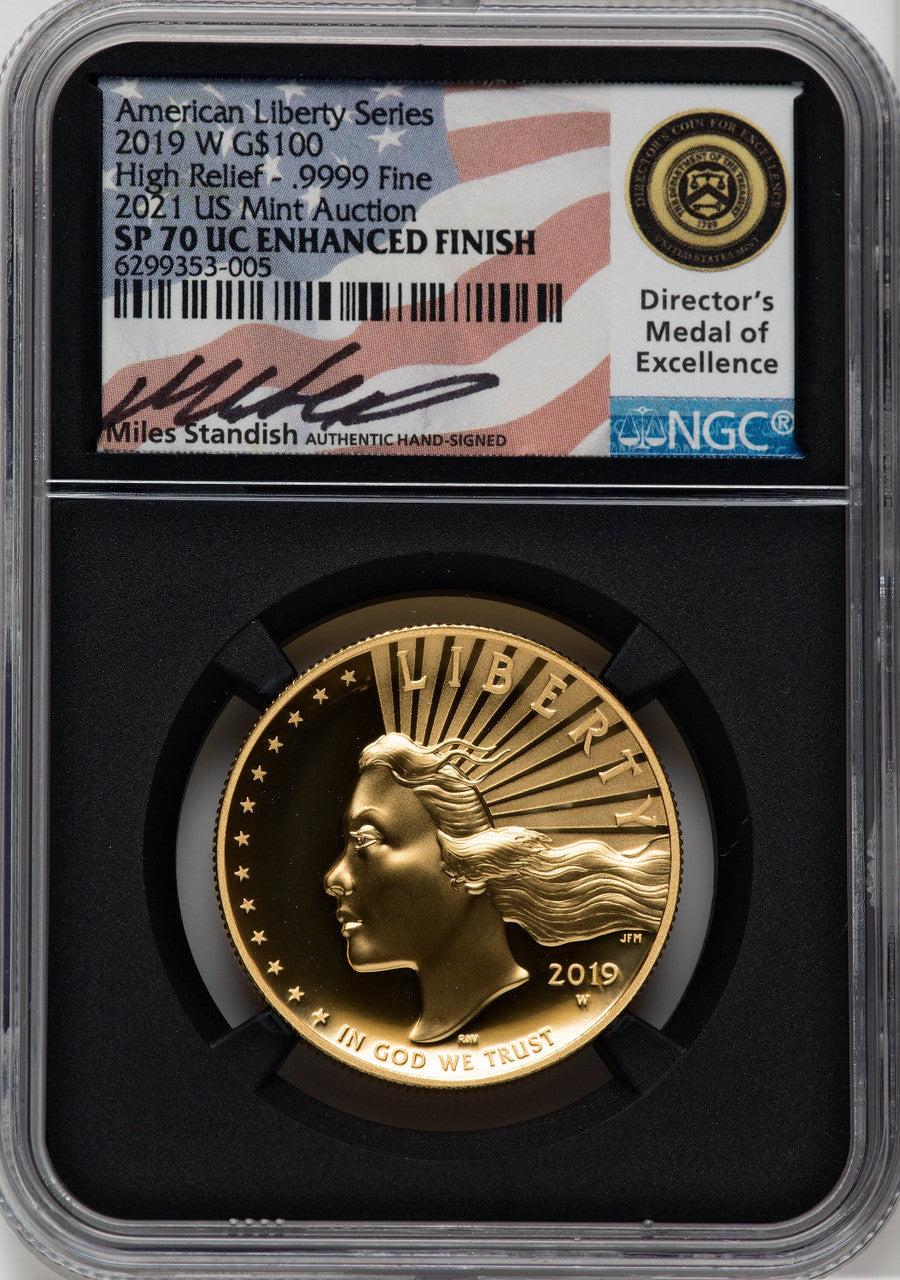 2019-W $100 High Relief NGC SP70 Miles Standish