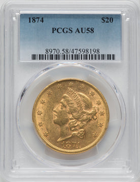 1874 $20 Liberty Double Eagle PCGS AU58