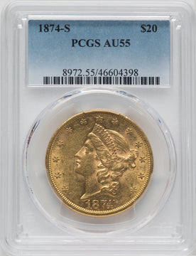 1874-S $20 Liberty Double Eagle PCGS AU55
