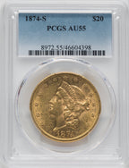 1874-S $20 Liberty Double Eagle PCGS AU55