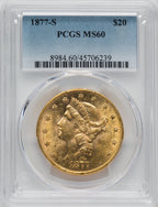 1877-S $20 Liberty Double Eagle PCGS MS60