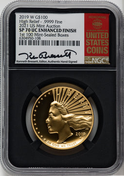 2019-W $100 High Relief Enhanced DMPL Kenneth Bressett Red Book NGC MS70