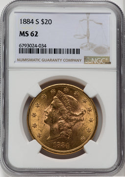1884-S $20 Liberty Double Eagle NGC MS62