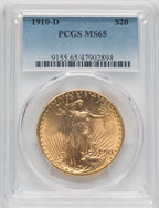 1910-D $20 Saint-Gaudens Double Eagle PCGS MS65
