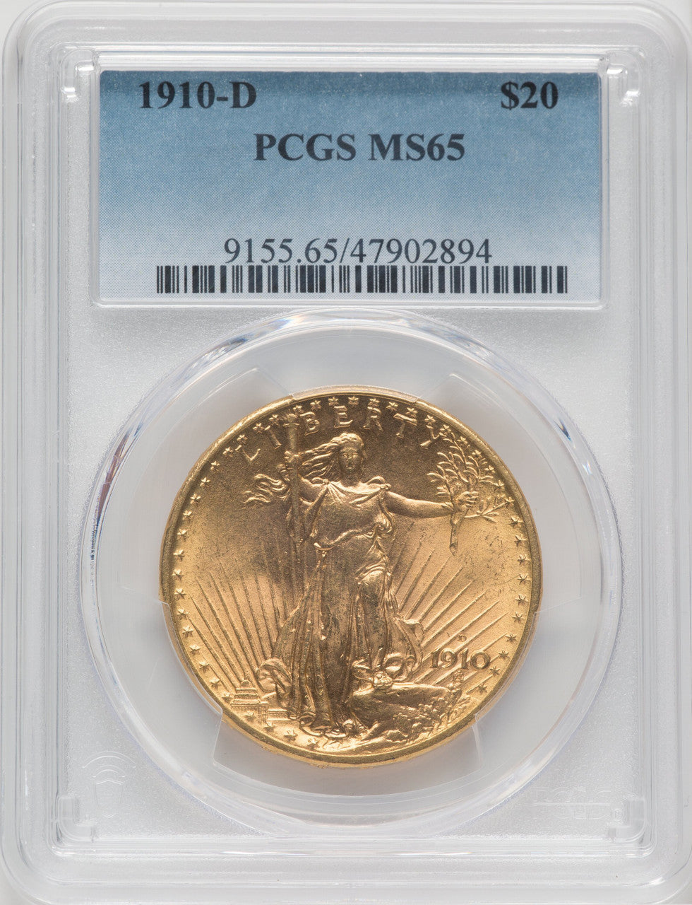 1910-D $20 Saint-Gaudens Double Eagle PCGS MS65