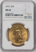 1915 $20 Saint-Gaudens Double Eagle NGC MS63