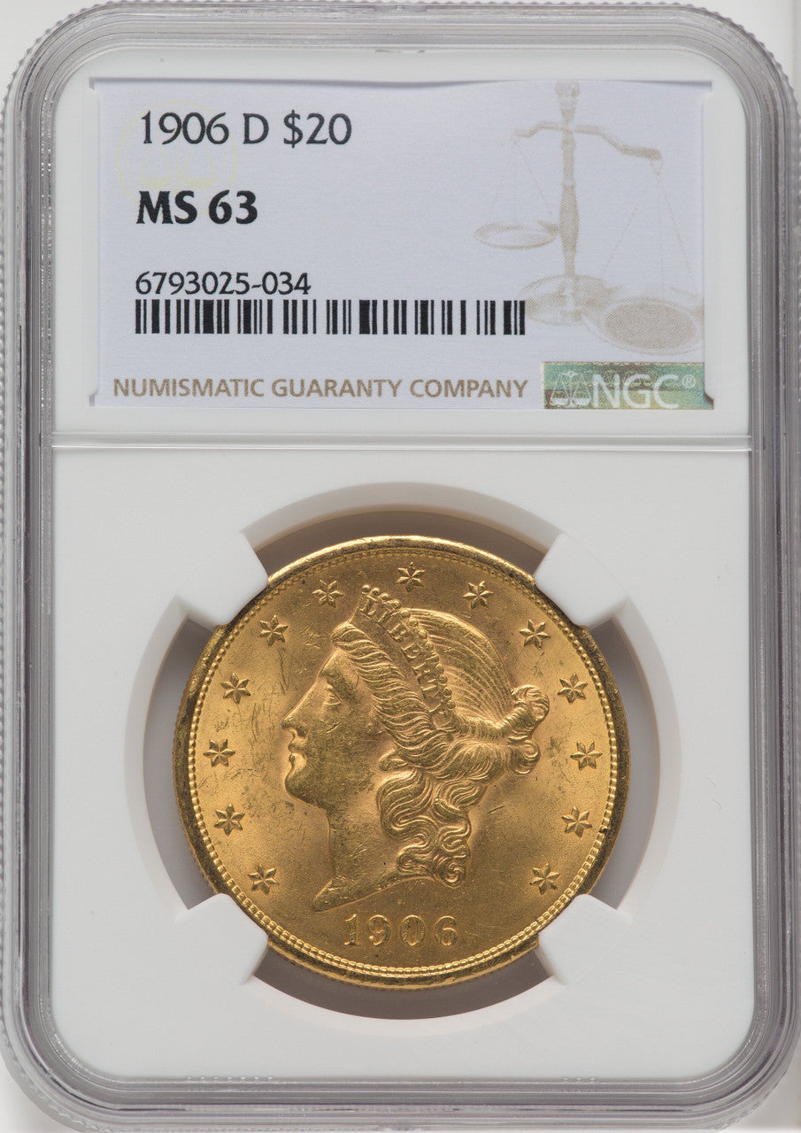 1906-D $20 Liberty Double Eagle NGC MS63