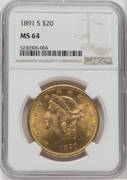 1891-S $20 Liberty Double Eagle NGC MS64