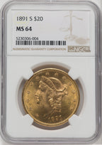 1891-S $20 Liberty Double Eagle NGC MS64