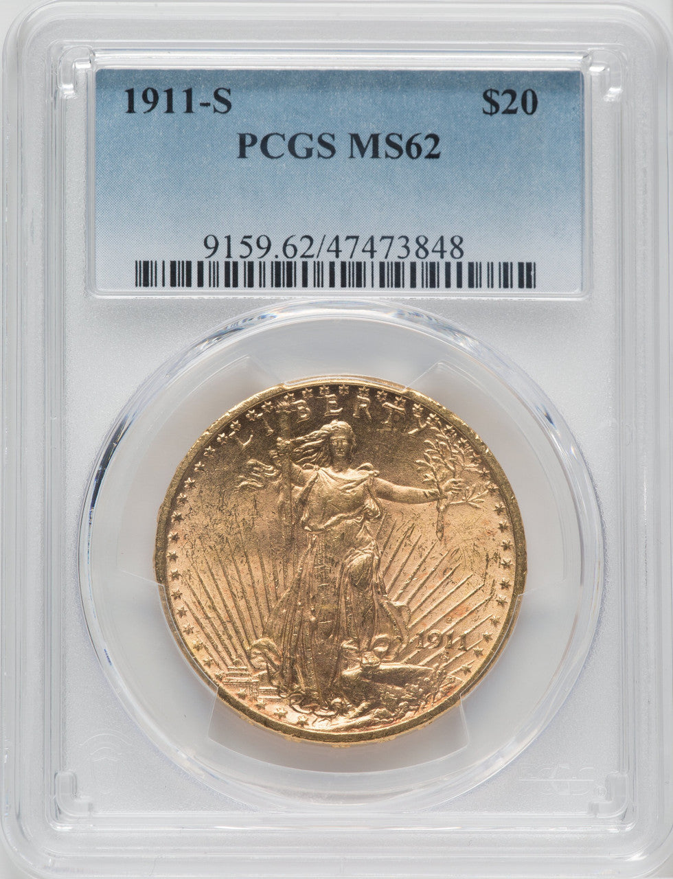 1911-S $20 Saint-Gaudens Double Eagle PCGS MS62 (571608032)